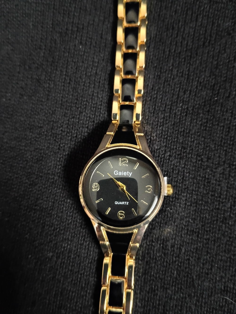 Women's Gold Tone Bracelet Watch with Black Dial